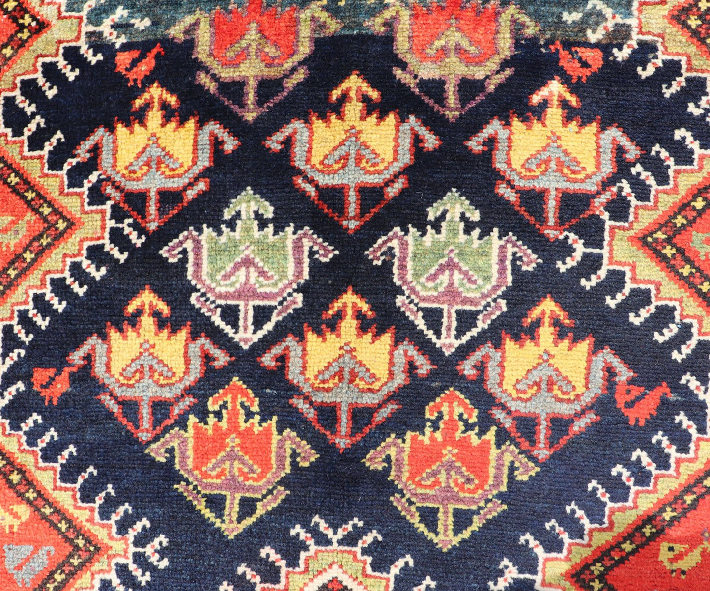 Antique Persian Qashqai Runner with Geometric Medallion Design in Vivid Colors Qashqai antique runner in multi - colors with multi - medallion geometric design, rug TU - MEV - PM809, Keivan Woven Arts / country of origin / type: Iran / Qashqai , circa ... - Keivan Woven ArtsTU - MEV - PM809 - 17020Rug