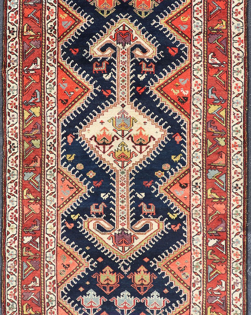 Antique Persian Qashqai Runner with Geometric Medallion Design in Vivid Colors Qashqai antique runner in multi - colors with multi - medallion geometric design, rug TU - MEV - PM809, Keivan Woven Arts / country of origin / type: Iran / Qashqai , circa ... - Keivan Woven ArtsTU - MEV - PM809 - 17020Rug