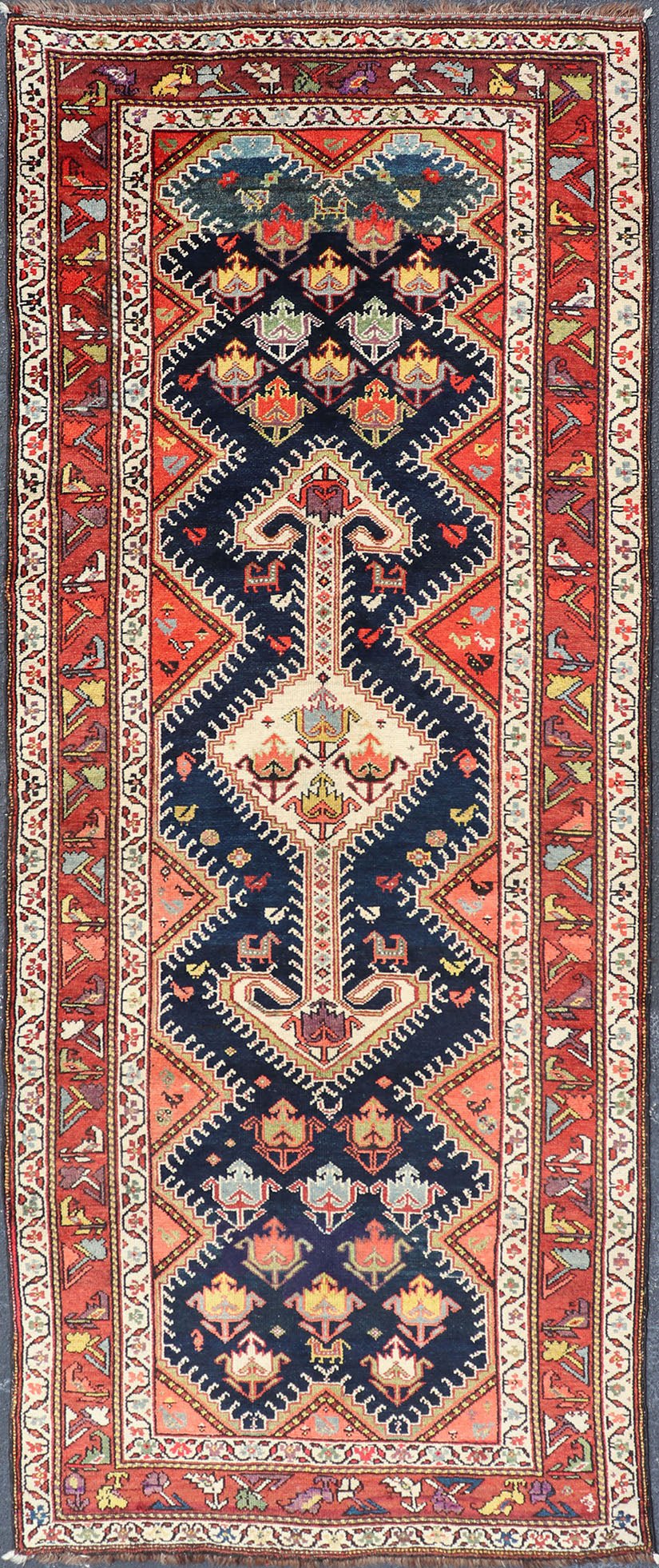 Antique Persian Qashqai Runner with Geometric Medallion Design in Vivid Colors Qashqai antique runner in multi - colors with multi - medallion geometric design, rug TU - MEV - PM809, Keivan Woven Arts / country of origin / type: Iran / Qashqai , circa ... - Keivan Woven ArtsTU - MEV - PM809 - 17020Rug