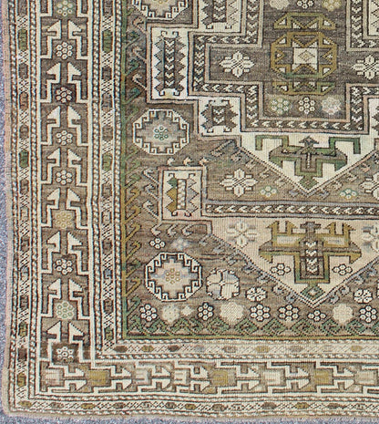 Antique Turkish Oushak Rug with Sub - Geometric Medallion in Green and Brown Antique Turkish Oushak rug with sub - geometric medallion in green and brown, rug moz - 10, country of origin / type: Turkey / Oushak, circa mid - 20th century. This an... - Keivan Woven ArtsTU - MOZ - 10 - 2430Rug