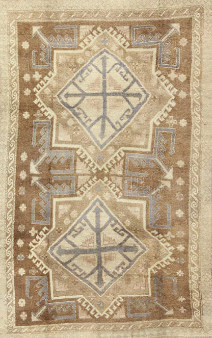 Vintage Turkish Oushak in Light Brown, Camel, Blue/Lavender and Cream. Square shaped Turkish vintage Oushak in Light Brown, Camel, Blue/Lavender. Rug/TU - MTE - 449. This unique Turkish Oushak displays two large and stunning central star me... - Keivan Woven ArtsTU - MTE - 449 - 2860Rug