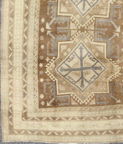 Vintage Turkish Oushak in Light Brown, Camel, Blue/Lavender and Cream. Square shaped Turkish vintage Oushak in Light Brown, Camel, Blue/Lavender. Rug/TU - MTE - 449. This unique Turkish Oushak displays two large and stunning central star me... - Keivan Woven ArtsTU - MTE - 449 - 2860Rug