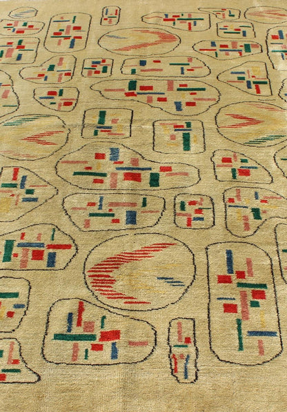 Mid - Century Turkish Modern Rug - This Mid - Century Modern rug is set on a brilliant yellow background. The colorful and random geometric motifs are unique and create an abstract design. 5`6 x 8` - Keivan Woven ArtsTU - MTU - 03 - 5311Rug
