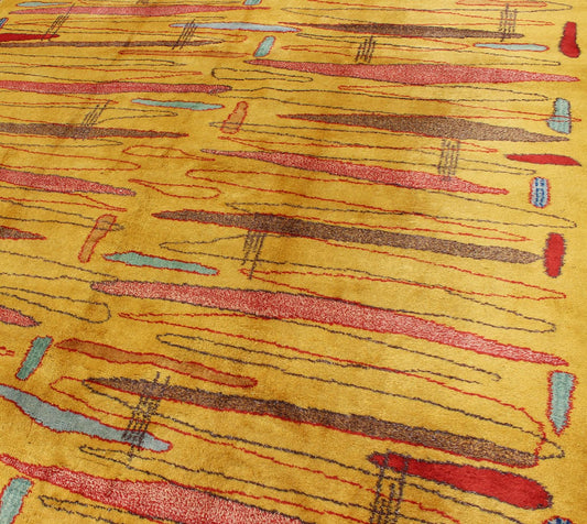 Vintage Modern Rug with Yellow Background and Multicolored Etched Pattern kwarugs mcm Mid - century modern rug with yellow background and multicolored etched pattern, rug mtu - 04, country of origin / type: Turkey / Mid - Century Modern, circa mid - 20t... - Keivan Woven ArtsTU - MTU - 04 - 5315