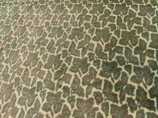 Green Leaf Pattern Vintage Rug with a Modern Design in Squared Shape. Measurements: 7' x 8'8. Rendered in green and yellow tones with a leaf pattern, this Mid - Century patterned rug is unique in both color palette and design, rendering it a great ... - Keivan Woven ArtsTU - MTU - 08 - 5327Rug