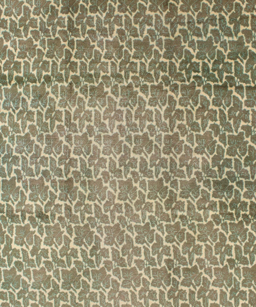 Green Leaf Pattern Vintage Rug with a Modern Design in Squared Shape. Measurements: 7' x 8'8. Rendered in green and yellow tones with a leaf pattern, this Mid - Century patterned rug is unique in both color palette and design, rendering it a great ... - Keivan Woven ArtsTU - MTU - 08 - 5327Rug