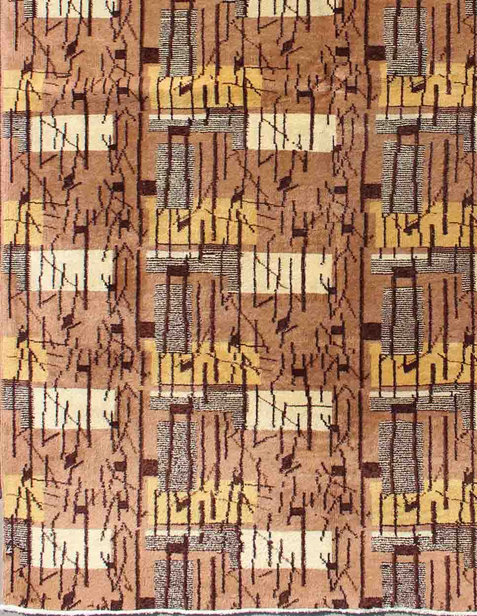 Mid - Century Modern Rug with Jagged Stripes and Blocks Design in Brown and Yellow. Keivan Woven Arts / rug TU - MTU - 09, country of origin / type: Turkey / Oushak, circa mid - 20th century. Measures: 5'2 x 7'11. This rug captures the spirit of the Mid... - Keivan Woven ArtsTU - MTU - 09 - 5331Rug