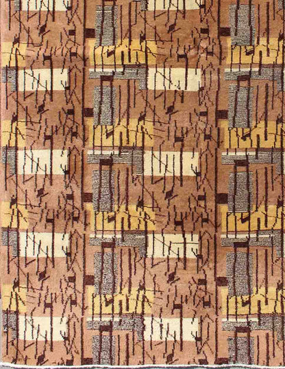 Mid - Century Modern Rug with Jagged Stripes and Blocks Design in Brown and Yellow. Keivan Woven Arts / rug TU - MTU - 09, country of origin / type: Turkey / Oushak, circa mid - 20th century. Measures: 5'2 x 7'11. This rug captures the spirit of the Mid... - Keivan Woven ArtsTU - MTU - 09 - 5331Rug