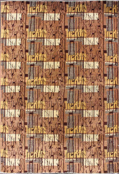 Mid - Century Modern Rug with Jagged Stripes and Blocks Design in Brown and Yellow. Keivan Woven Arts / rug TU - MTU - 09, country of origin / type: Turkey / Oushak, circa mid - 20th century. Measures: 5'2 x 7'11. This rug captures the spirit of the Mid... - Keivan Woven ArtsTU - MTU - 09 - 5331Rug