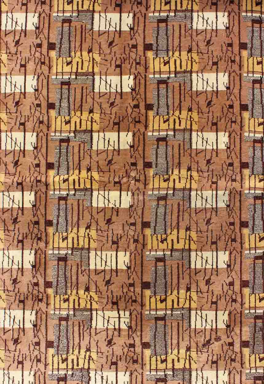 Mid - Century Modern Rug with Jagged Stripes and Blocks Design in Brown and Yellow. Keivan Woven Arts / rug TU - MTU - 09, country of origin / type: Turkey / Oushak, circa mid - 20th century. Measures: 5'2 x 7'11. This rug captures the spirit of the Mid... - Keivan Woven ArtsTU - MTU - 09 - 5331Rug