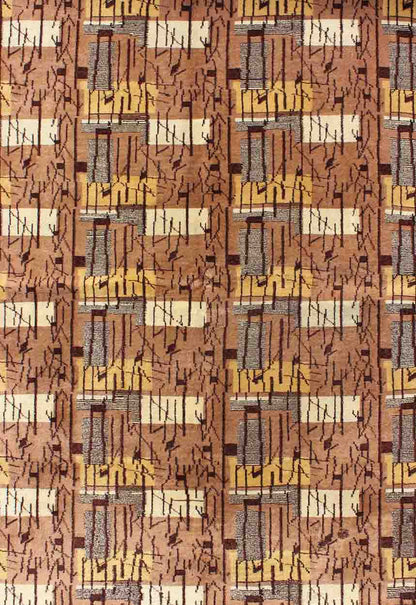 Mid - Century Modern Rug with Jagged Stripes and Blocks Design in Brown and Yellow. Keivan Woven Arts / rug TU - MTU - 09, country of origin / type: Turkey / Oushak, circa mid - 20th century. Measures: 5'2 x 7'11. This rug captures the spirit of the Mid... - Keivan Woven ArtsTU - MTU - 09 - 5331Rug