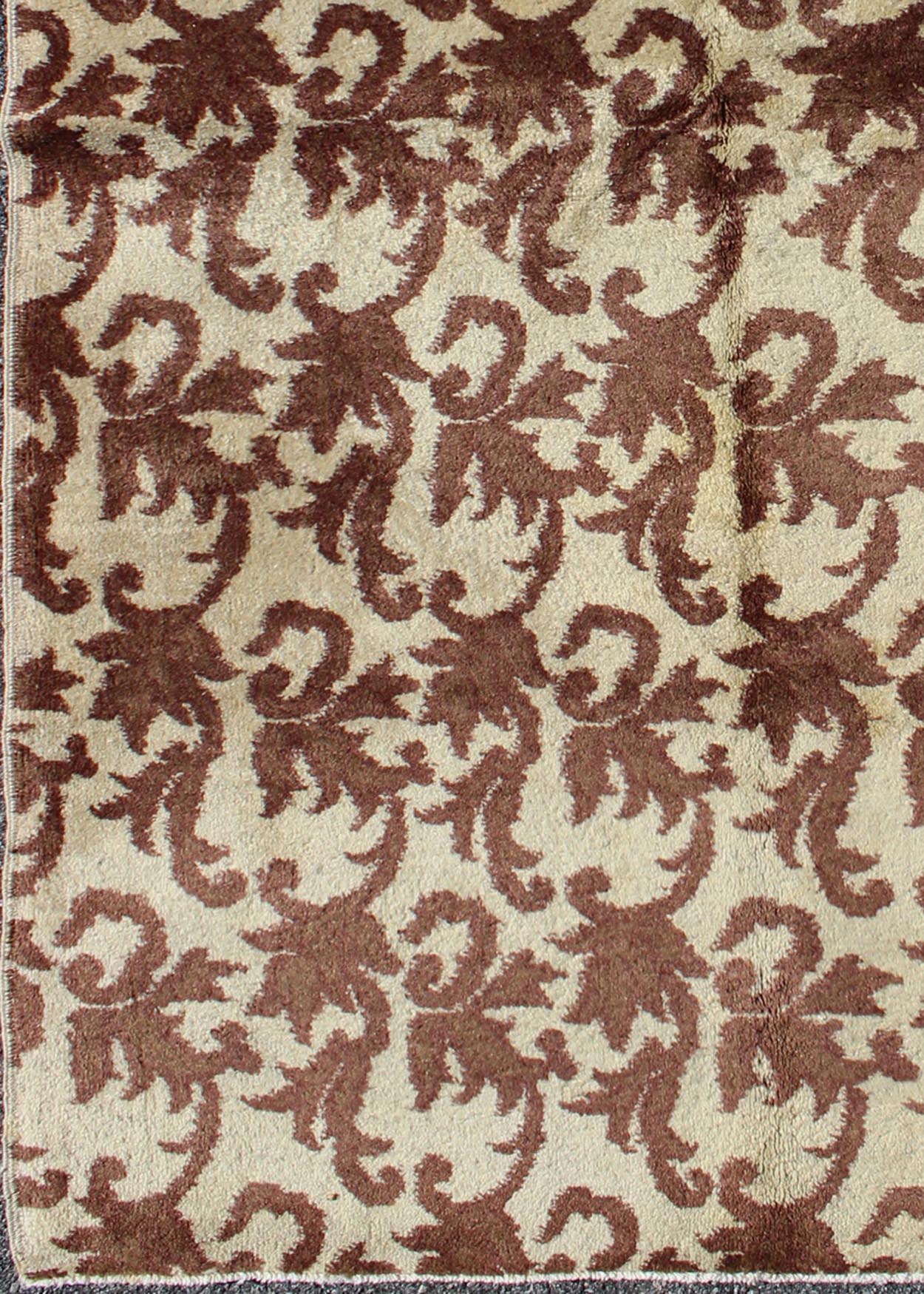 Art Deco Design Turkish Rug with a Modern Design in Chocolate Brown and Gray Taupe. Measures: 3'11 x 6'11. Rendered in an gray/taupe background with a spotted and speckled assortment of brown color, this unique Art Deco design rug has an all over... - Keivan Woven ArtsTU - MTU - 10 - 5337Rug