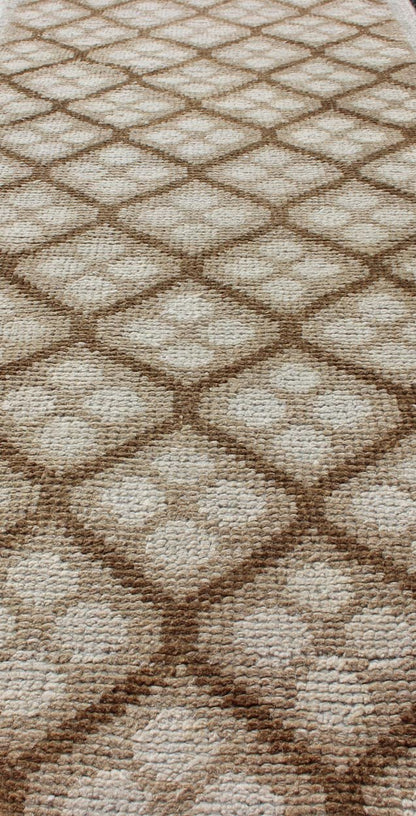 Tribal Vintage Hand Knotted Oushak Runner with All - Over Diamond Design Measures: 2'1 x 6'7. This lovely Vintage Oushak Runner features an all - over diamond design rendered in hues of cream and accentuated in shades of brown. This rug is finely... - Keivan Woven ArtsTU - MTU - 103 - 11066