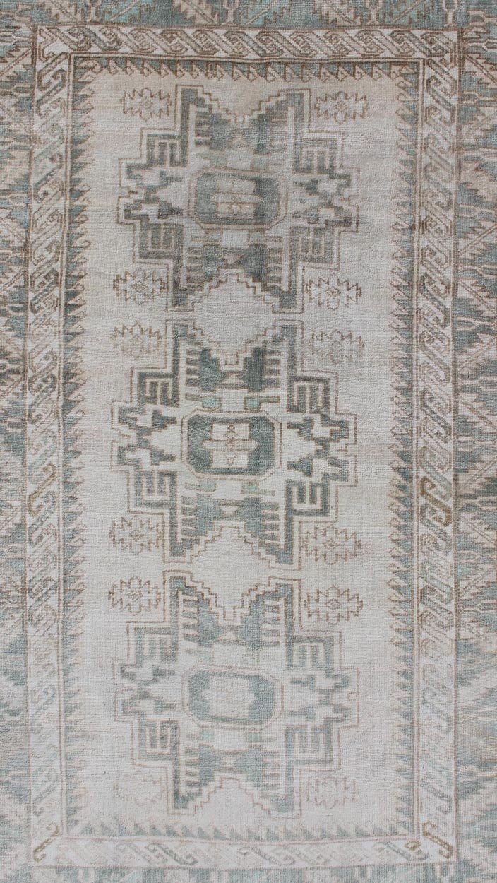 Vintage Turkish Oushak Rug with Central Medallions in Taupe and Light Green Vintage Oushak rug with central medallions light green, Keivan Woven Arts / Rug TU - MTU - 106, country of origin / type: Turkey / Oushak, circa mid - 20th century. Thi... - Keivan Woven ArtsTU - MTU - 106 - 11070Rug
