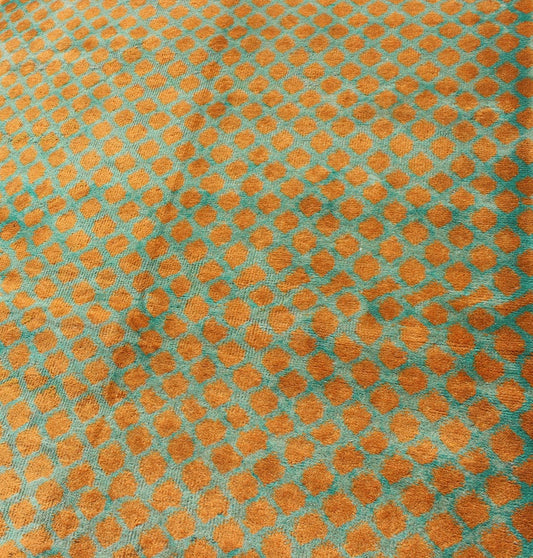 Mid - Century Modern Rug with All - Over Diamond Design in Orange and Teal, rug mtu - 11, country of origin / type: Turkey / Mid - Century Modern, circa mid - 20th century. Set on an orange field with an all - over modern/Mid - Century Modern pattern, this be... - Keivan Woven ArtsTU - MTU - 11 - 5341Rug