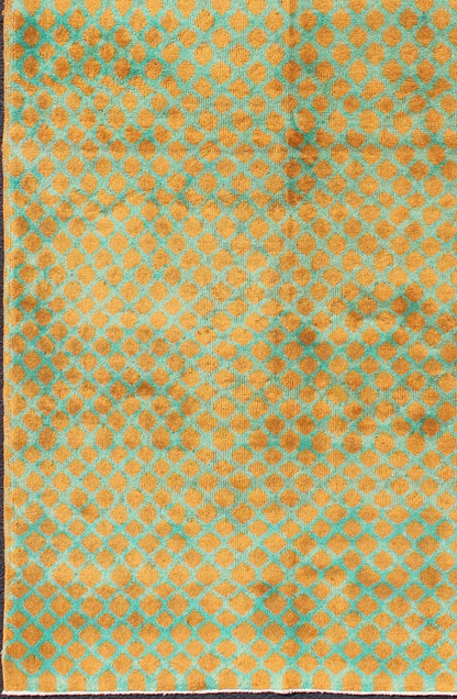 Mid - Century Modern Rug with All - Over Diamond Design in Orange and Teal, rug mtu - 11, country of origin / type: Turkey / Mid - Century Modern, circa mid - 20th century. Set on an orange field with an all - over modern/Mid - Century Modern pattern, this be... - Keivan Woven ArtsTU - MTU - 11 - 5341Rug