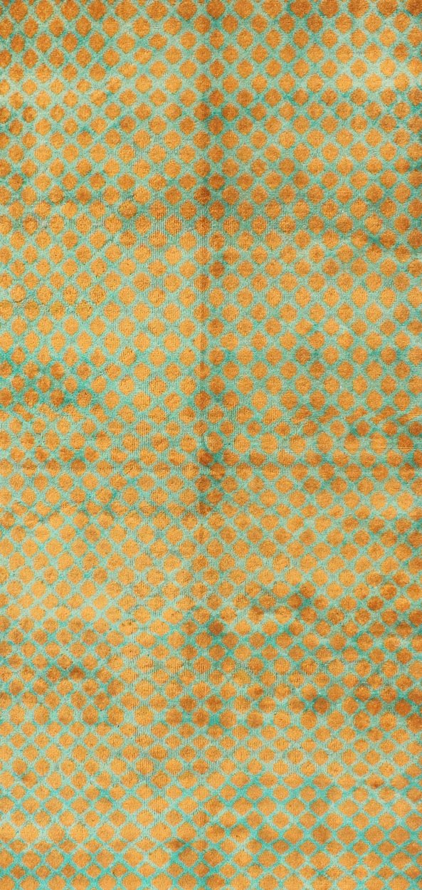 Mid - Century Modern Rug with All - Over Diamond Design in Orange and Teal, rug mtu - 11, country of origin / type: Turkey / Mid - Century Modern, circa mid - 20th century. Set on an orange field with an all - over modern/Mid - Century Modern pattern, this be... - Keivan Woven ArtsTU - MTU - 11 - 5341Rug