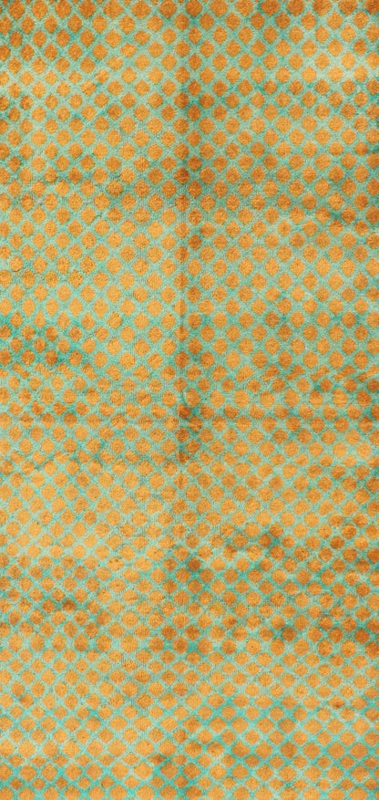 Mid - Century Modern Rug with All - Over Diamond Design in Orange and Teal, rug mtu - 11, country of origin / type: Turkey / Mid - Century Modern, circa mid - 20th century. Set on an orange field with an all - over modern/Mid - Century Modern pattern, this be... - Keivan Woven ArtsTU - MTU - 11 - 5341Rug