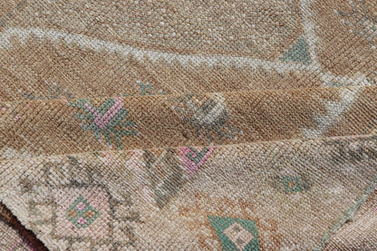 Unique & Colorful Turkish Kars Runner with Tribal Designs and Geometric Motifs Vintage Turkish runner in Brown background, accent colors, tan, green, light blue, taupe, Keivan Woven Arts / rug/TU - MTU - 121, country of origin / type: Turkey / Ousha... - Keivan Woven ArtsTU - MTU - 121 - 18938Rug