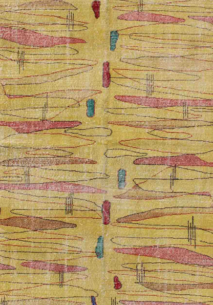 Vintage Turkish Mid - Century Modern Rug in Yellow Color and Modern Design. Vintage Turkish Mid - Century Modern with Yellow Background, rug TU - MTU - 136060, country of origin / type: Turkey / Mid - Century Modern, circa mid - 20th Century. This beau... - Keivan Woven ArtsTU - MTU - 136060 - 4576Rug
