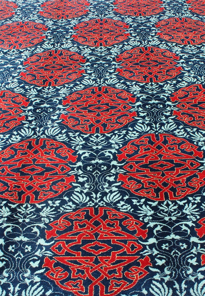 Red & Blue European Design Rug with Geometric Medallions and Vining Blossoms Keivan Woven Arts / Modern Rug with Geometric Medallions and Vining Blossoms, rug TU - MTU - 136065, country of origin / type: Turkey / Mid - Century Modern, circa Mid - 20th C... - Keivan Woven ArtsTU - MTU - 136065 - 4584Rug
