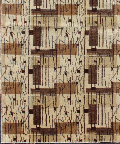 Mid - Century Modern rug with jagged stripes and blocks design in shades of brown. Keivan Woven Arts / rug TU - MTU - 136550, country of origin / type: Turkey / Oushak, circa mid - 20th century. This rug captures the spirit of the Mid - Century Modern mov... - Keivan Woven ArtsTU - MTU - 136550 - 4988Rug