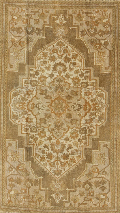 Vintage Turkish Oushak Rug with Ivory, Tan, Light Brown Floral Medallion Design Measures 6'5 x 9'7 This vintage Turkish Oushak carpet, (circa mid - 20th century) features a floral central medallion design, as well as patterns of smaller t... - Keivan Woven ArtsTU - MTU - 136564 - 5008Rug