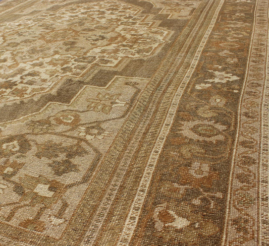Vintage Turkish Oushak Rug with Ivory, Tan, Light Brown Floral Medallion Design Measures 6'5 x 9'7 This vintage Turkish Oushak carpet, (circa mid - 20th century) features a floral central medallion design, as well as patterns of smaller t... - Keivan Woven ArtsTU - MTU - 136564 - 5008Rug
