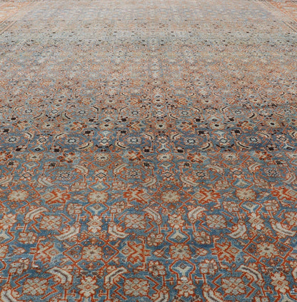 Measures: 7'5 x 11'1 Antique Persian Tabriz with Sub - Geometric Herati Design in Orange and Blue. Keivan Woven Arts/rug TU - MTU - 15161, country of origin / type: Persian / Tabriz, circa 1910s. This antique Persian Tabriz rug features an all - over, s... - Keivan Woven ArtsTU - MTU - 15161 - 22075Rug