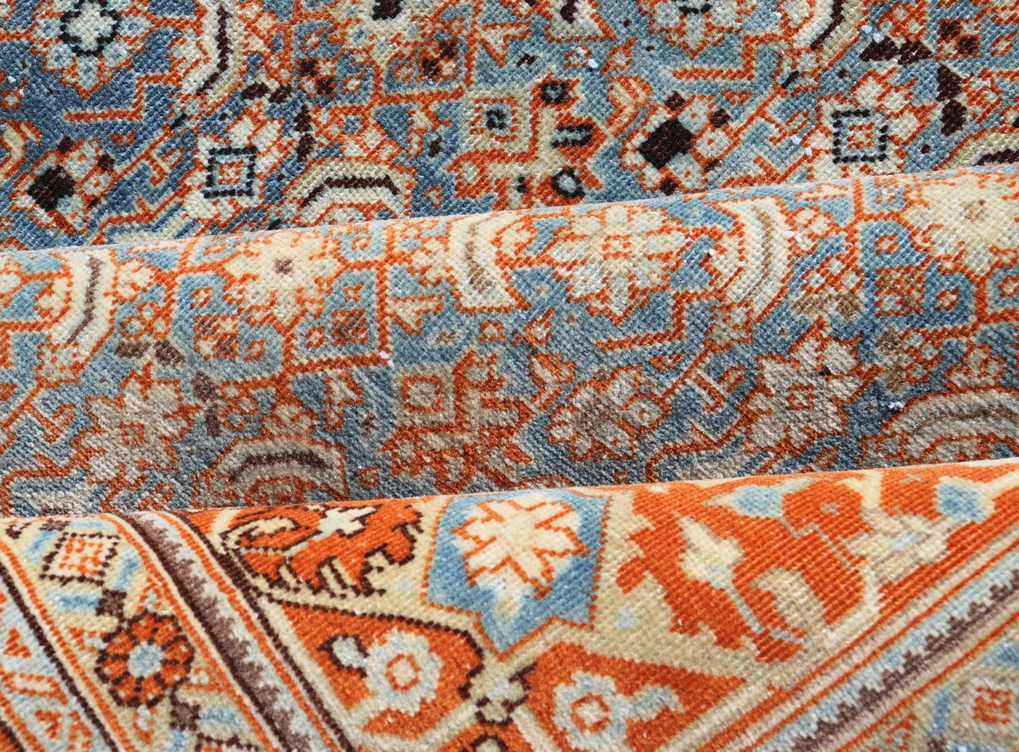 Measures: 7'5 x 11'1 Antique Persian Tabriz with Sub - Geometric Herati Design in Orange and Blue. Keivan Woven Arts/rug TU - MTU - 15161, country of origin / type: Persian / Tabriz, circa 1910s. This antique Persian Tabriz rug features an all - over, s... - Keivan Woven ArtsTU - MTU - 15161 - 22075
