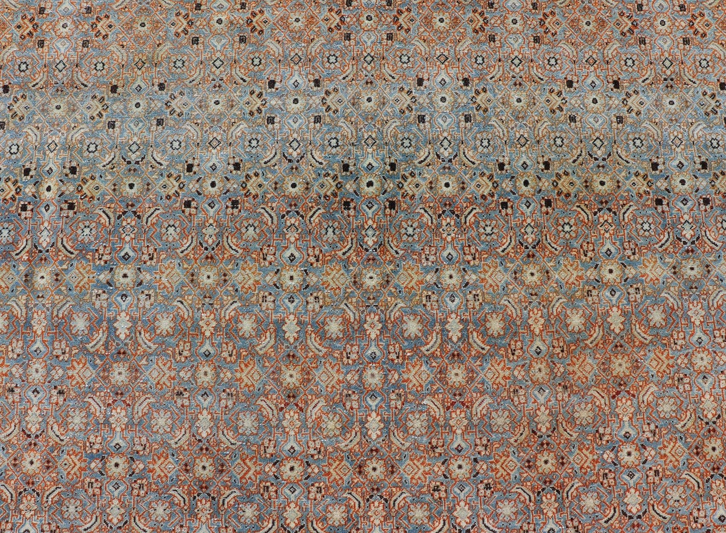 Measures: 7'5 x 11'1 Antique Persian Tabriz with Sub - Geometric Herati Design in Orange and Blue. Keivan Woven Arts/rug TU - MTU - 15161, country of origin / type: Persian / Tabriz, circa 1910s. This antique Persian Tabriz rug features an all - over, s... - Keivan Woven ArtsTU - MTU - 15161 - 22075Rug