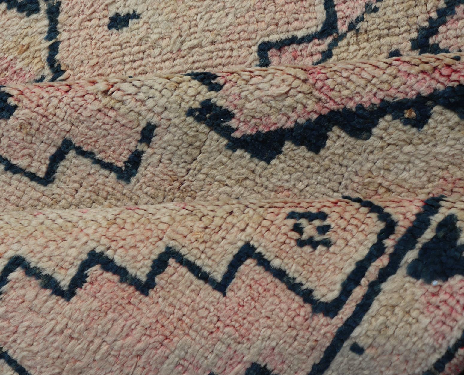 Vintage Hand Knotted Turkish Runner With Tribal Design in Muted Tones Vintage Turkish Hand Knotted Oushak runner with tribal motifs in blue and soft orange, Keivan Woven Arts / rug TU - MTU - 161, country of origin / type: Turkey / Oushak, circa 19... - Keivan Woven ArtsTU - MTU - 161 - 18944Rug