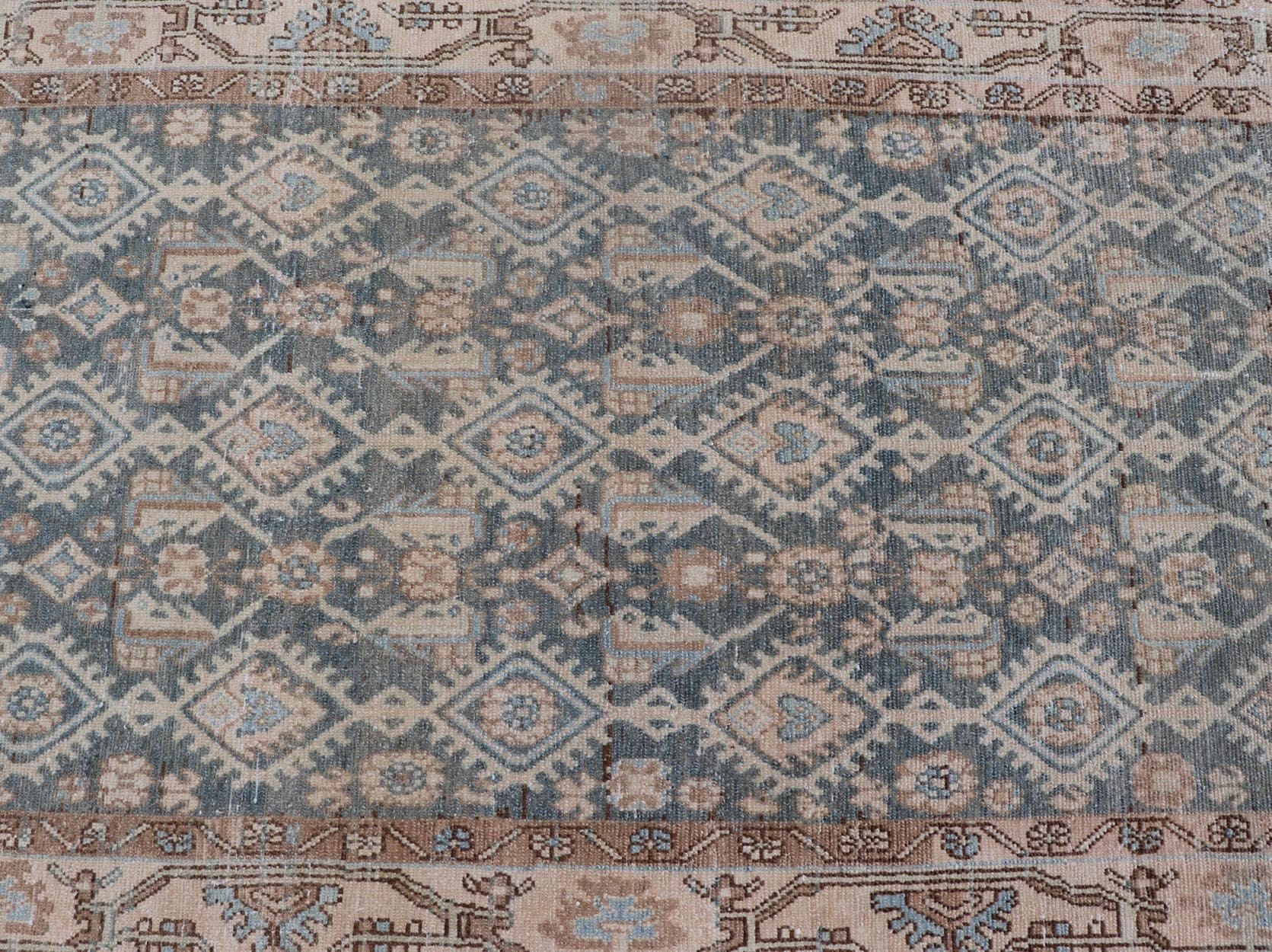 Antique Hand Knotted Persian Malayer Long Runner with Sub Geometric Motifs Geometric design Persian antique Malayer runner in blue, cream, and brown Keivan Woven Arts / rug/TU - MTU - 214, country of origin / type: Iran / Malayer, circa 1920 ... - Keivan Woven ArtsTU - MTU - 214 - 19166