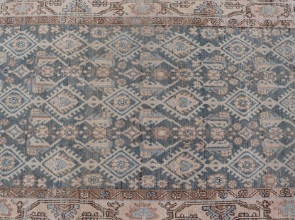Antique Hand Knotted Persian Malayer Long Runner with Sub Geometric Motifs Geometric design Persian antique Malayer runner in blue, cream, and brown Keivan Woven Arts / rug/TU - MTU - 214, country of origin / type: Iran / Malayer, circa 1920 ... - Keivan Woven ArtsTU - MTU - 214 - 19166