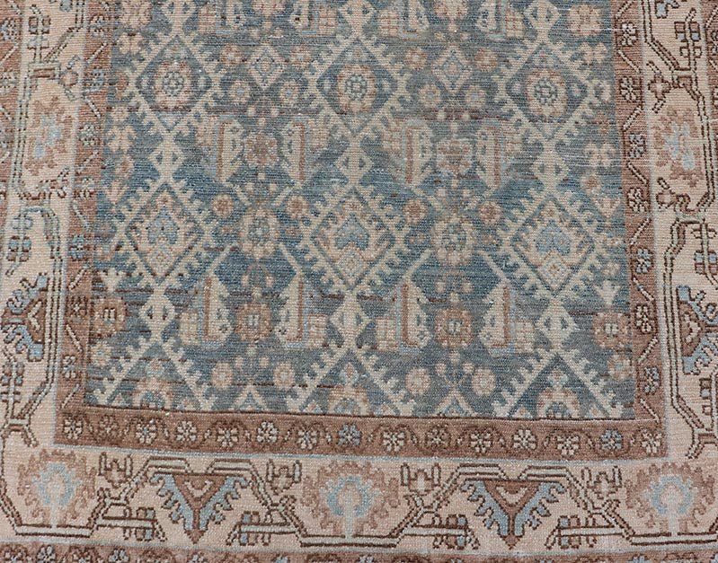 Antique Hand Knotted Persian Malayer Long Runner with Sub Geometric Motifs Geometric design Persian antique Malayer runner in blue, cream, and brown Keivan Woven Arts / rug/TU - MTU - 214, country of origin / type: Iran / Malayer, circa 1920 ... - Keivan Woven ArtsTU - MTU - 214 - 19166