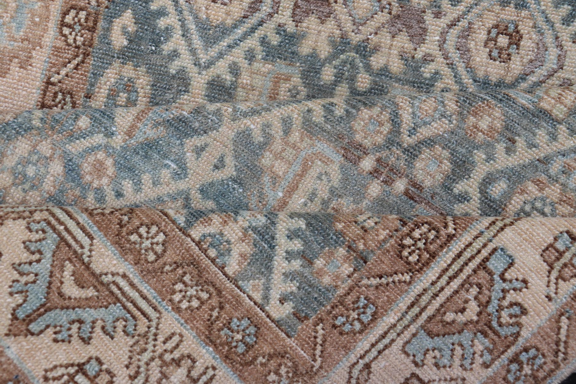 Antique Hand Knotted Persian Malayer Long Runner with Sub Geometric Motifs Geometric design Persian antique Malayer runner in blue, cream, and brown Keivan Woven Arts / rug/TU - MTU - 214, country of origin / type: Iran / Malayer, circa 1920 ... - Keivan Woven ArtsTU - MTU - 214 - 19166