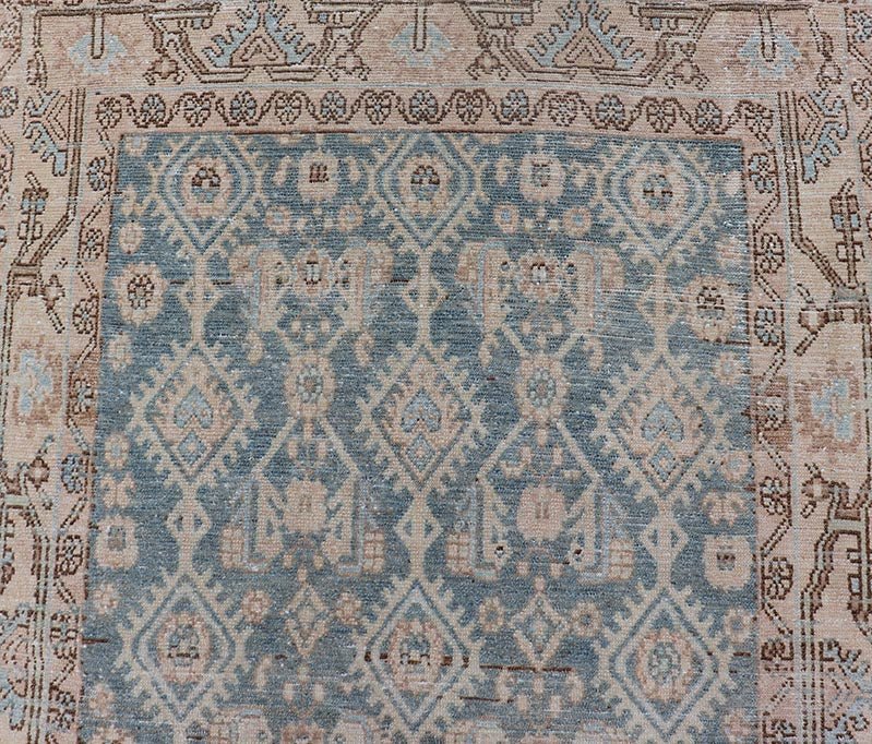 Antique Hand Knotted Persian Malayer Long Runner with Sub Geometric Motifs Geometric design Persian antique Malayer runner in blue, cream, and brown Keivan Woven Arts / rug/TU - MTU - 214, country of origin / type: Iran / Malayer, circa 1920 ... - Keivan Woven ArtsTU - MTU - 214 - 19166