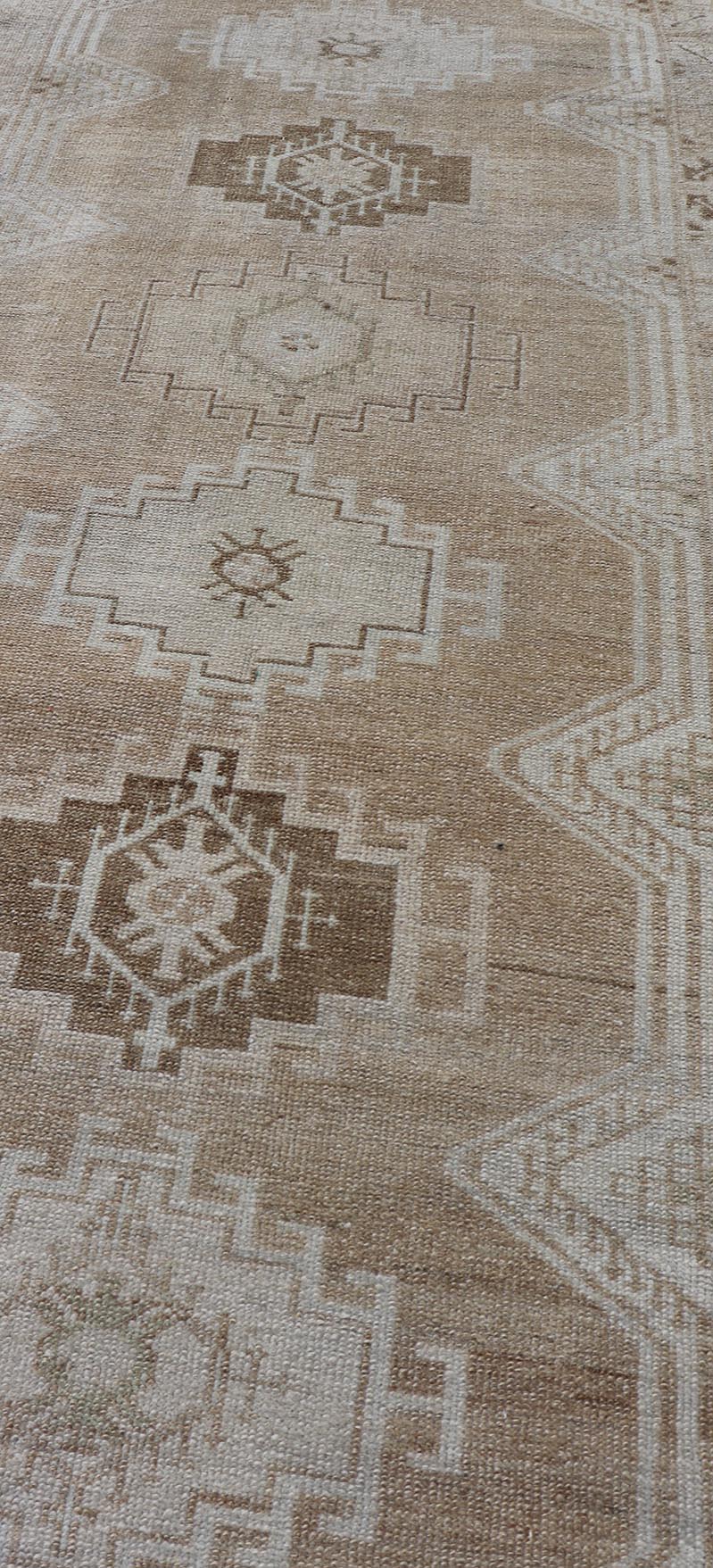 Tan, Taupe, and Brown Persian Malayer antique runner from Persia with geometric motifs, Keivan Woven Arts / rug TU - MTU - 221, country of origin / type: Iran / Malayer, circa 1920 Measures: 2'8 x 9'9 Antique Persian Malayer Runner All - O... - Keivan Woven ArtsTU - MTU - 221 - 18752Rug