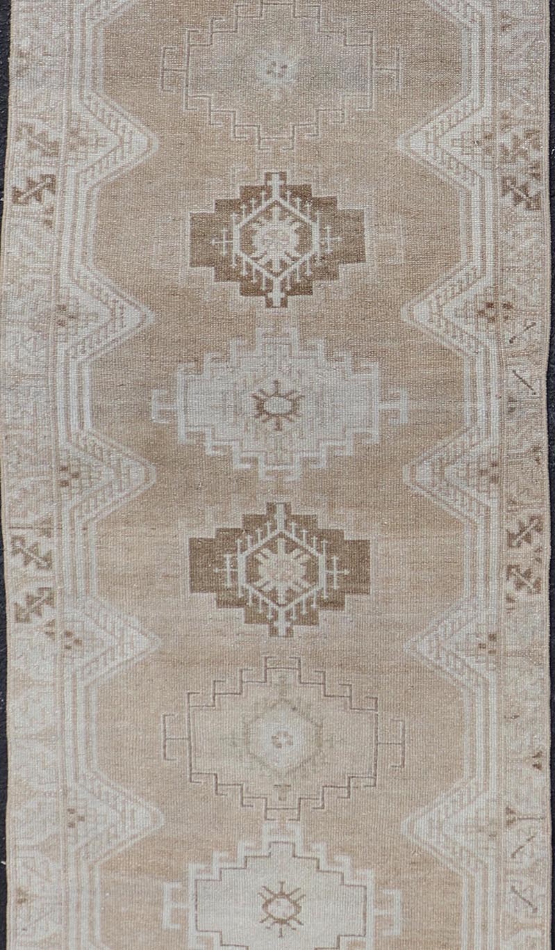 Tan, Taupe, and Brown Persian Malayer antique runner from Persia with geometric motifs, Keivan Woven Arts / rug TU - MTU - 221, country of origin / type: Iran / Malayer, circa 1920 Measures: 2'8 x 9'9 Antique Persian Malayer Runner All - O... - Keivan Woven ArtsTU - MTU - 221 - 18752Rug