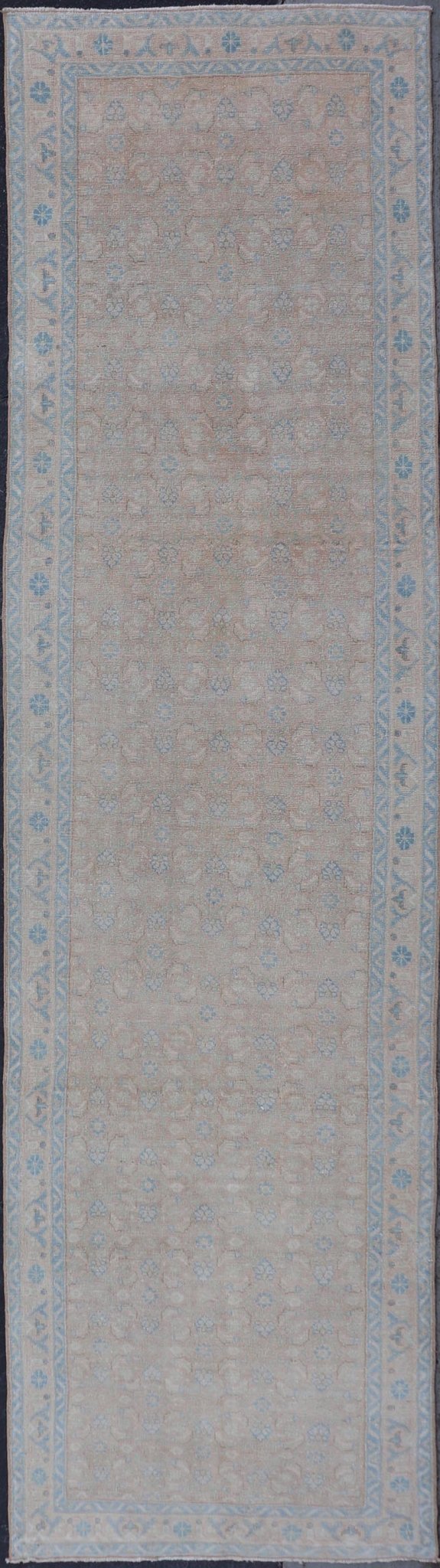 Antique Hand Knotted Persian Mahal Long Runner With Sub Geometric Motifs Geometric hand knotted Persian antique Malayer runner in blue, cream, and brown. Keivan Woven Arts / rug/TU - MTU - 234, country of origin / type: Iran / Mahal, circa 1920 M... - Keivan Woven ArtsTU - MTU - 234 - 15737Rug