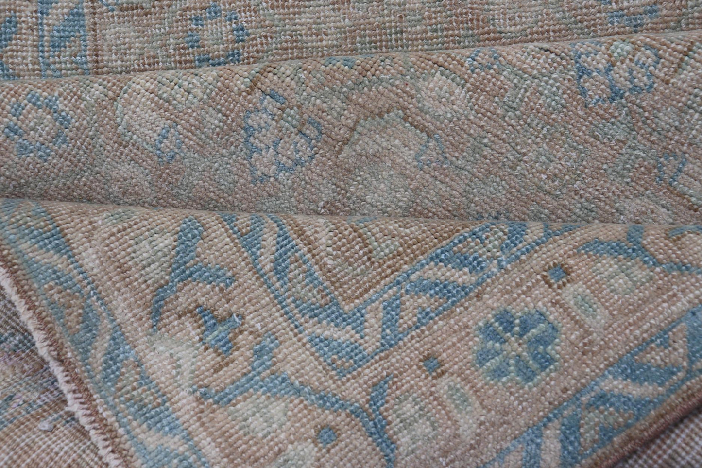 Antique Hand Knotted Persian Mahal Long Runner With Sub Geometric Motifs Geometric hand knotted Persian antique Malayer runner in blue, cream, and brown. Keivan Woven Arts / rug/TU - MTU - 234, country of origin / type: Iran / Mahal, circa 1920 M... - Keivan Woven ArtsTU - MTU - 234 - 15737Rug