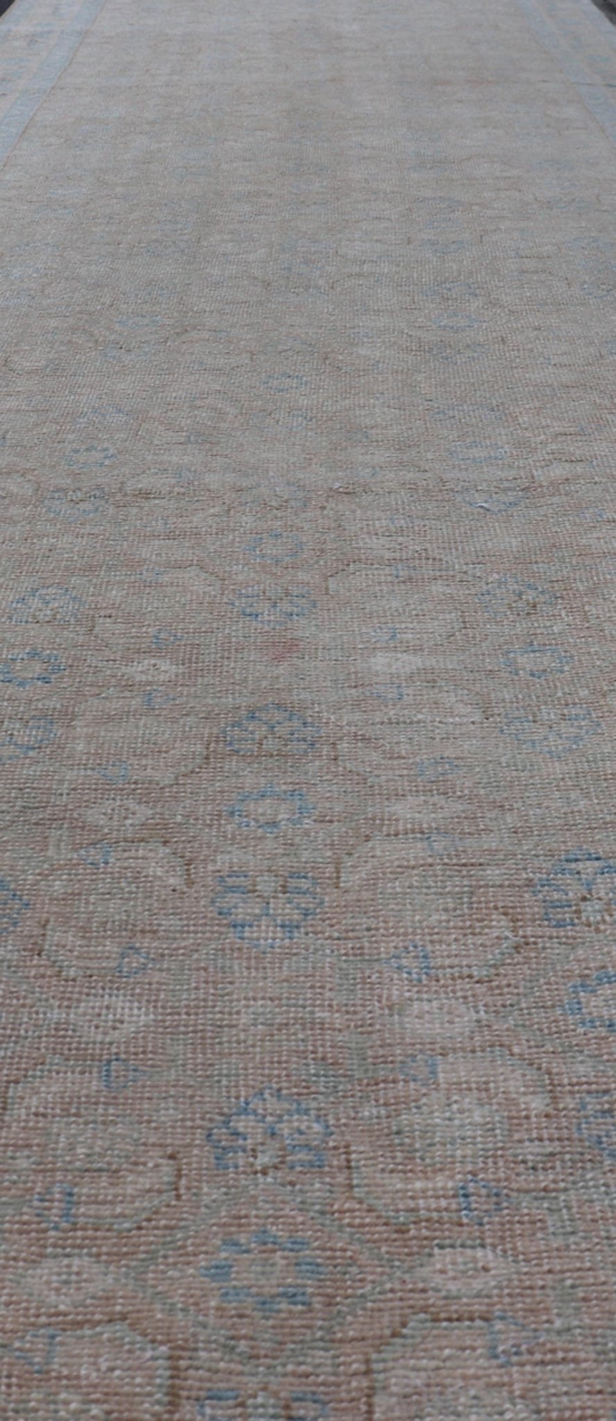 Antique Hand Knotted Persian Mahal Long Runner With Sub Geometric Motifs Geometric hand knotted Persian antique Malayer runner in blue, cream, and brown. Keivan Woven Arts / rug/TU - MTU - 234, country of origin / type: Iran / Mahal, circa 1920 M... - Keivan Woven ArtsTU - MTU - 234 - 15737Rug