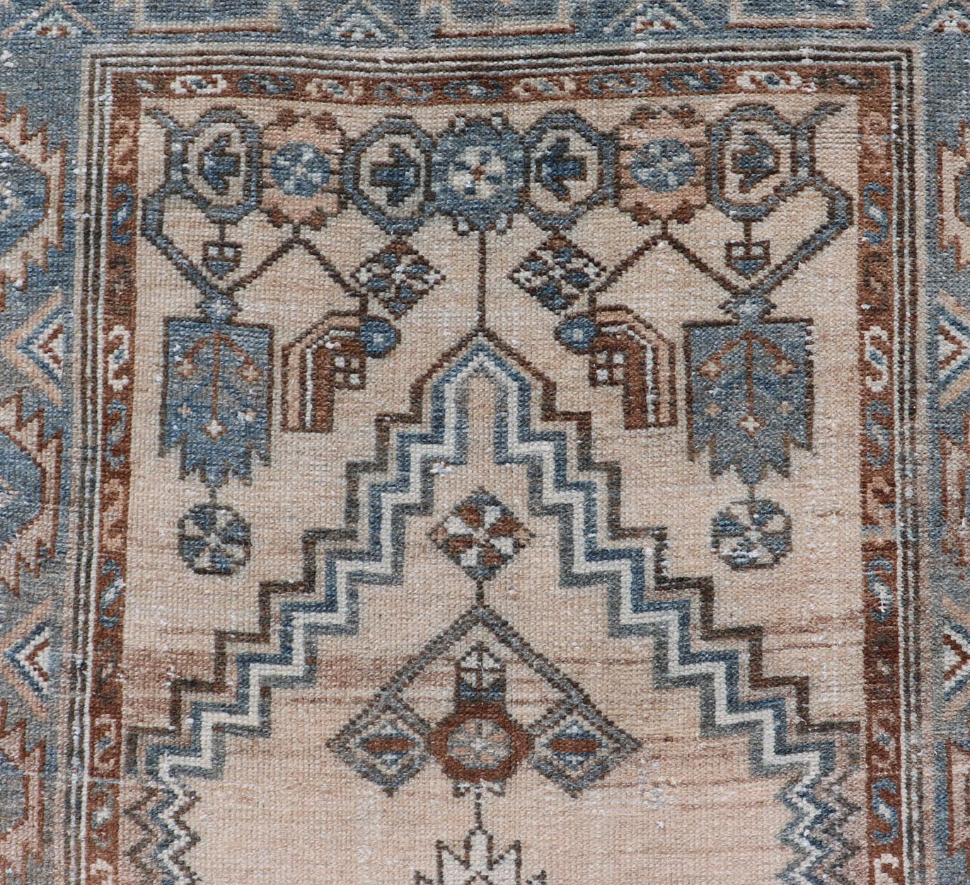 Antique Persian Hamedan Runner with Sub - Geometric Design in Soft Blue and Cream Long antique Persian Hamadan runner with sub - geometric design. Intricately designed antique Hamadan runner in light tones, Keivan Woven Arts / rug TU - MTU - 235, countr... - Keivan Woven ArtsTU - MTU - 235 - 18758Rug