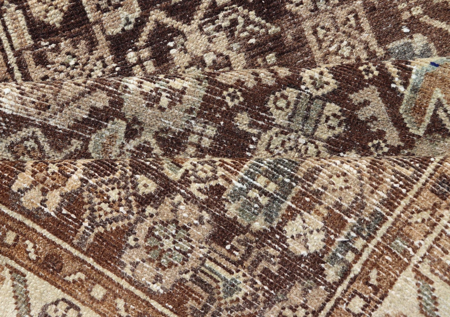 Antique Persian Hamadan Runner in Warm Tones of Gray, Brown, and L. Brown Measures 2'8 x 13'2 This antique Persian runner features a palette of brown, cream, camel, and accents light blue. The all - over, sub - geometric floral covers the en... - Keivan Woven ArtsTU - MTU - 238 - 18764