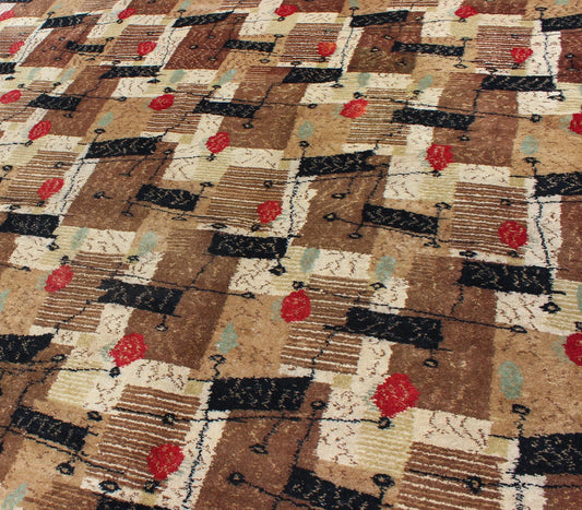 Mid - Century Modern rug with jagged stripes and blocks design in brown and red, rug mtu - 3314, country of origin / type: Turkey / Oushak, circa mid - 20th century. This rug captures the spirit of the Mid - Century Modern movement with its graphic styl... - Keivan Woven ArtsTU - MTU - 3314 - 5764Rug