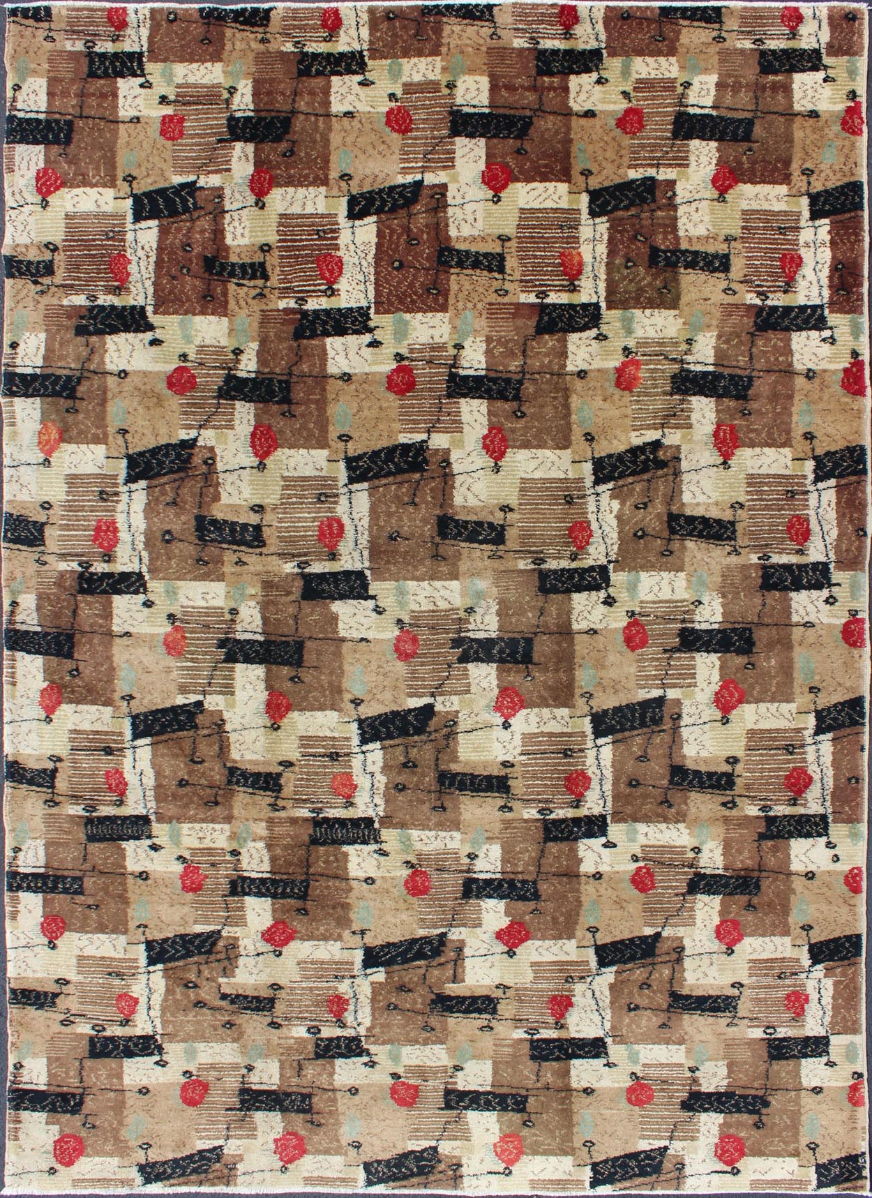 Mid - Century Modern rug with jagged stripes and blocks design in brown and red, rug mtu - 3314, country of origin / type: Turkey / Oushak, circa mid - 20th century. This rug captures the spirit of the Mid - Century Modern movement with its graphic styl... - Keivan Woven ArtsTU - MTU - 3314 - 5764Rug