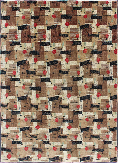Mid - Century Modern rug with jagged stripes and blocks design in brown and red, rug mtu - 3314, country of origin / type: Turkey / Oushak, circa mid - 20th century. This rug captures the spirit of the Mid - Century Modern movement with its graphic styl... - Keivan Woven ArtsTU - MTU - 3314 - 5764Rug