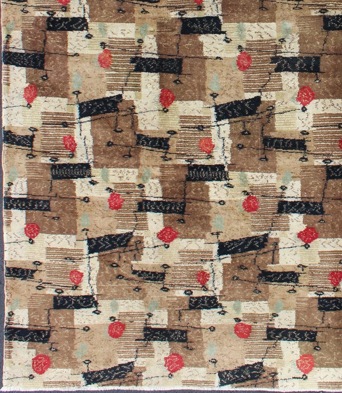 Mid - Century Modern rug with jagged stripes and blocks design in brown and red, rug mtu - 3314, country of origin / type: Turkey / Oushak, circa mid - 20th century. This rug captures the spirit of the Mid - Century Modern movement with its graphic styl... - Keivan Woven ArtsTU - MTU - 3314 - 5764Rug