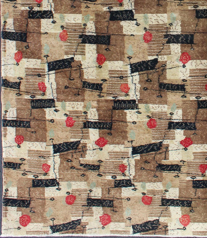 Mid - Century Modern rug with jagged stripes and blocks design in brown and red, rug mtu - 3314, country of origin / type: Turkey / Oushak, circa mid - 20th century. This rug captures the spirit of the Mid - Century Modern movement with its graphic styl... - Keivan Woven ArtsTU - MTU - 3314 - 5764Rug