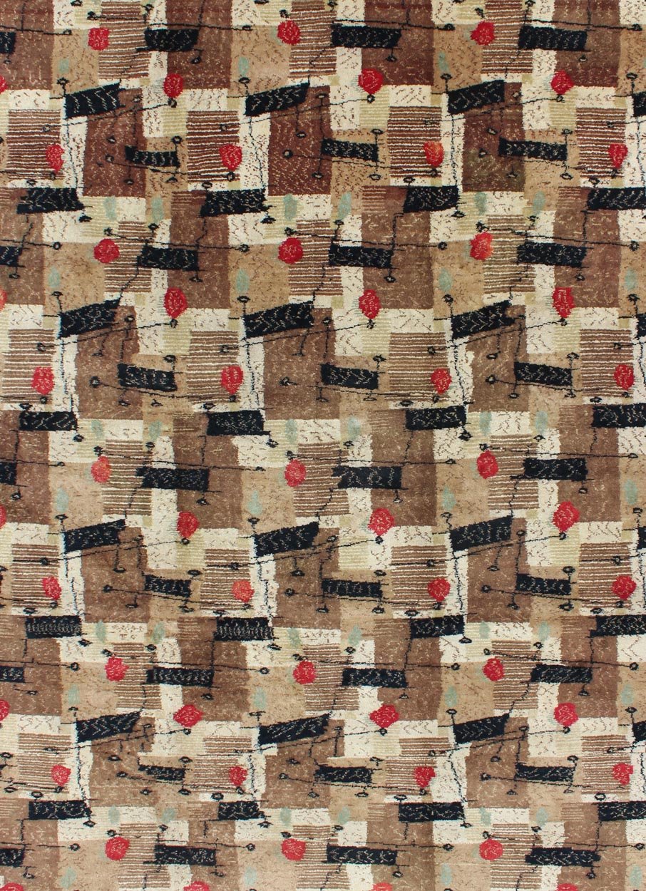 Mid - Century Modern rug with jagged stripes and blocks design in brown and red, rug mtu - 3314, country of origin / type: Turkey / Oushak, circa mid - 20th century. This rug captures the spirit of the Mid - Century Modern movement with its graphic styl... - Keivan Woven ArtsTU - MTU - 3314 - 5764Rug